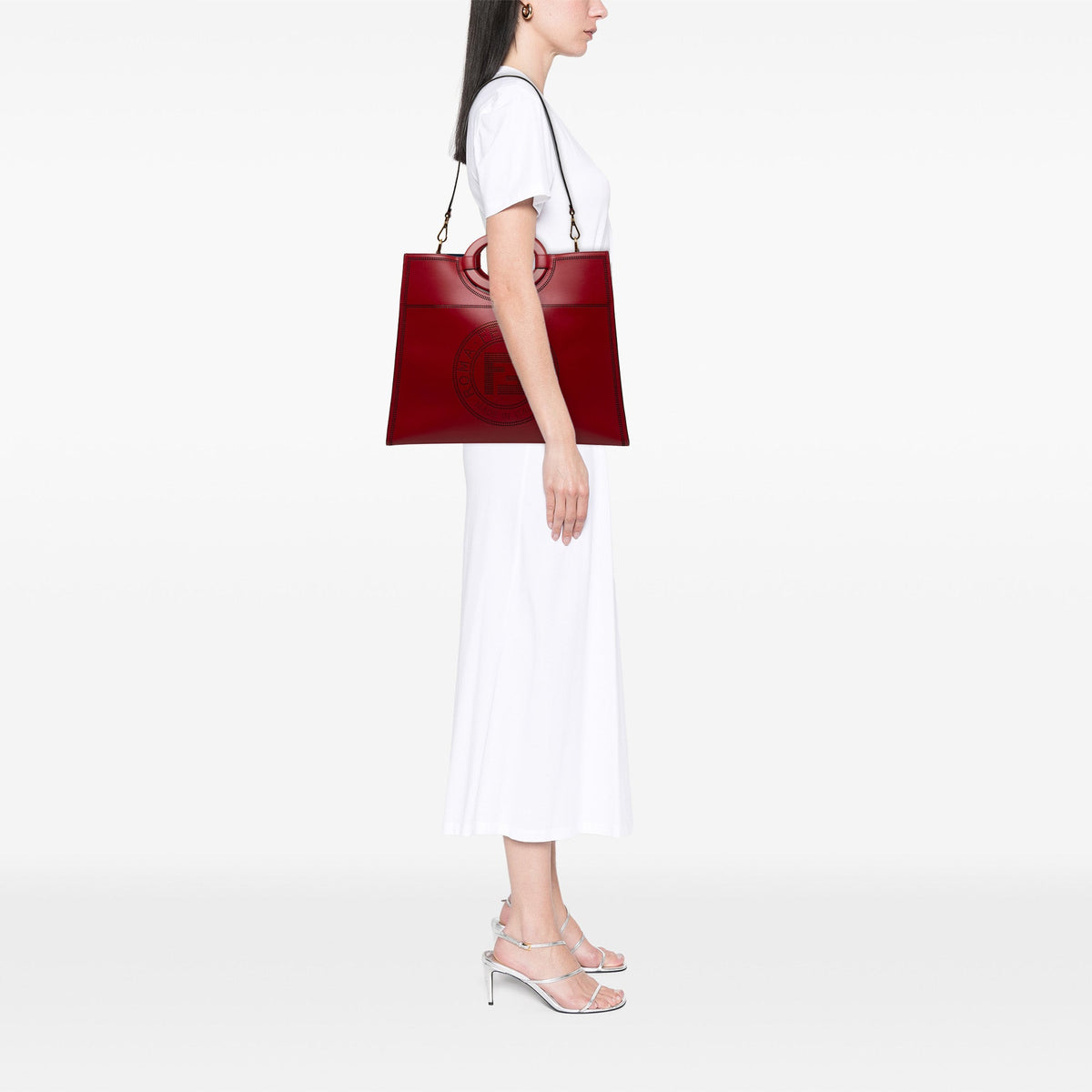 Fendi Medium Perforated Leather Runaway Tote — Red