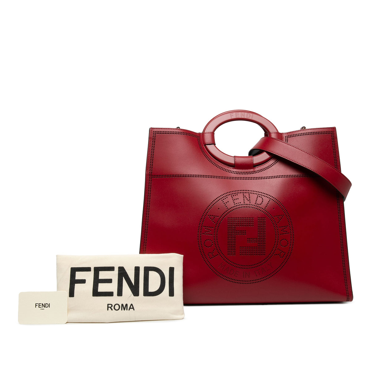 Fendi Medium Perforated Leather Runaway Tote — Red