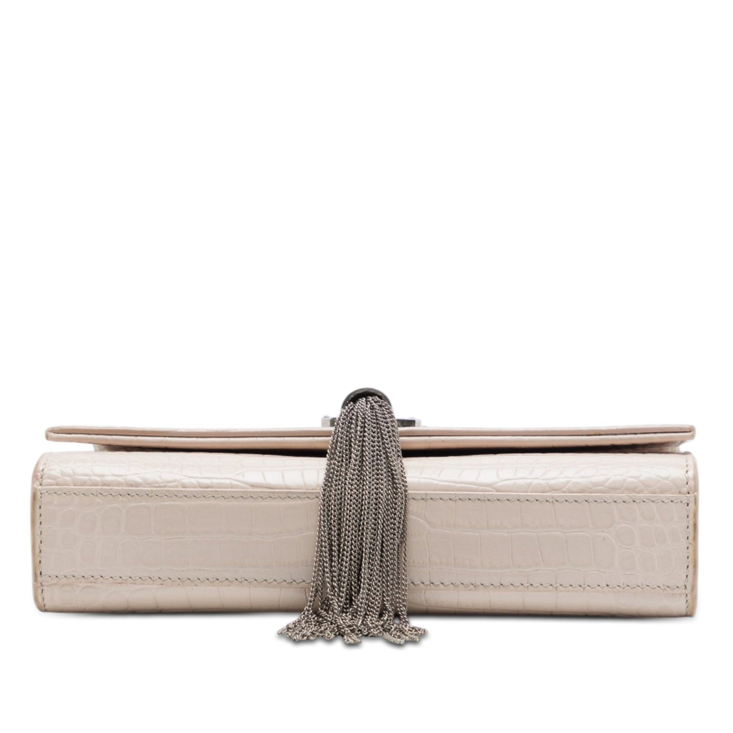Saint Laurent Medium Croc Embossed Leather Monogram Kate Tassel Crossbody