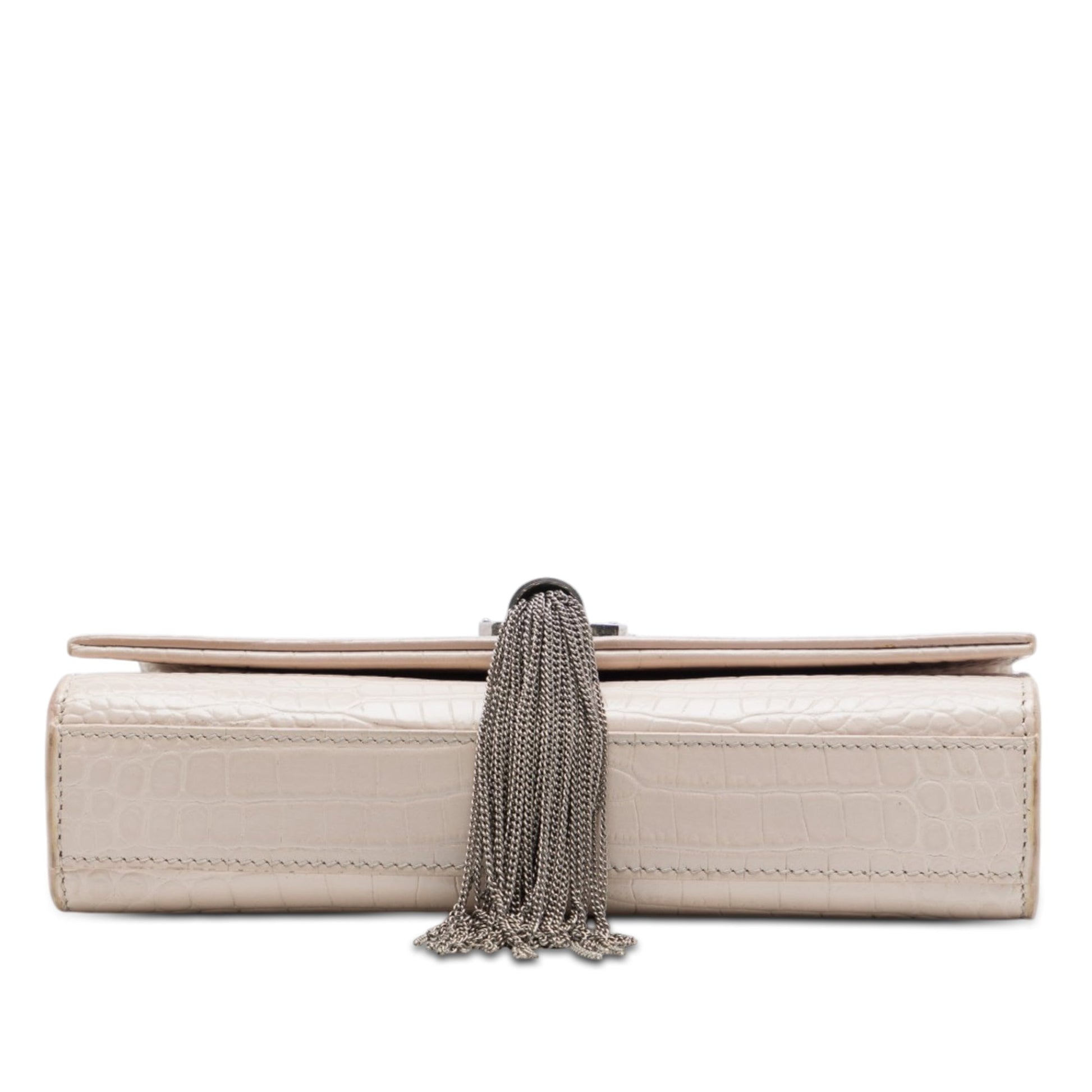 Saint Laurent Medium Croc Embossed Leather Monogram Kate Tassel Crossbody