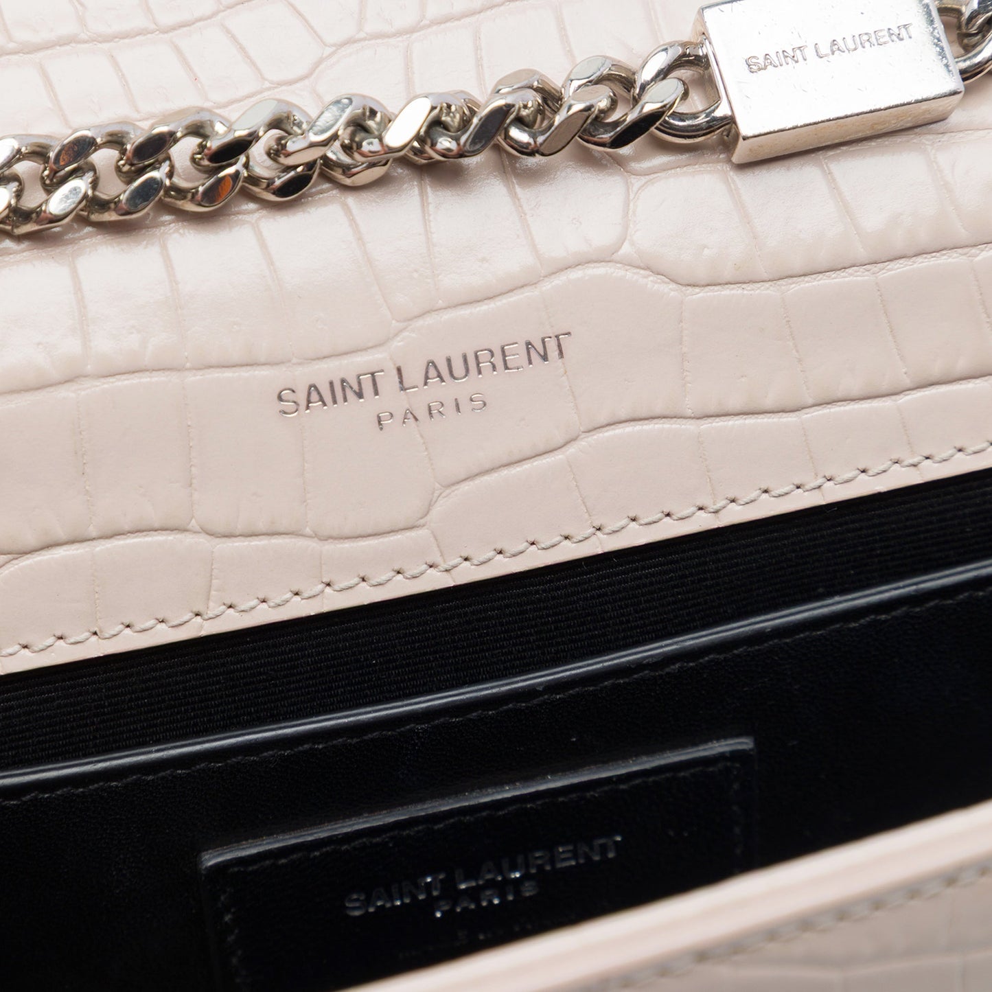 Saint Laurent Medium Croc Embossed Leather Monogram Kate Tassel Crossbody