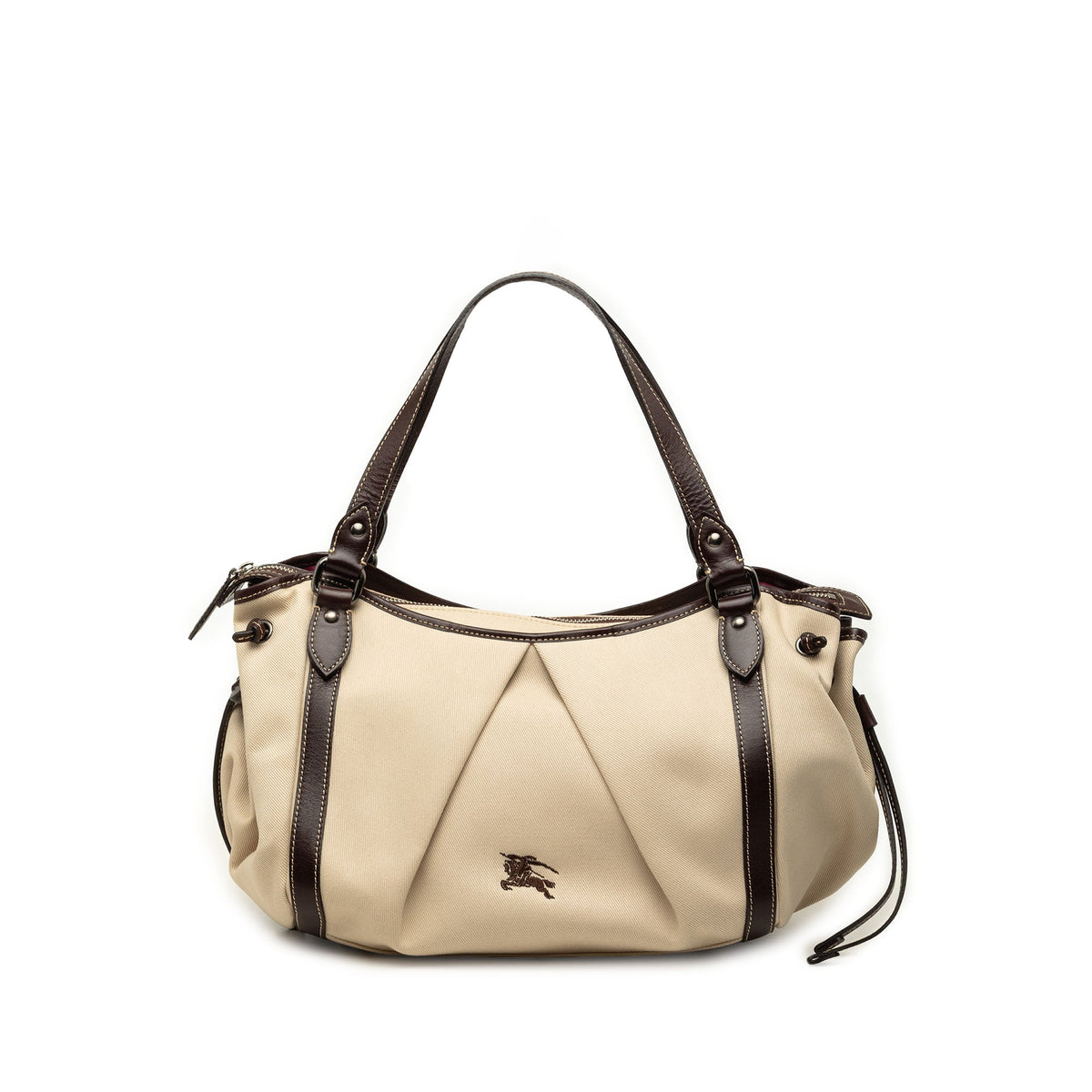 Burberry Leather Trimmed Canvas Tote
