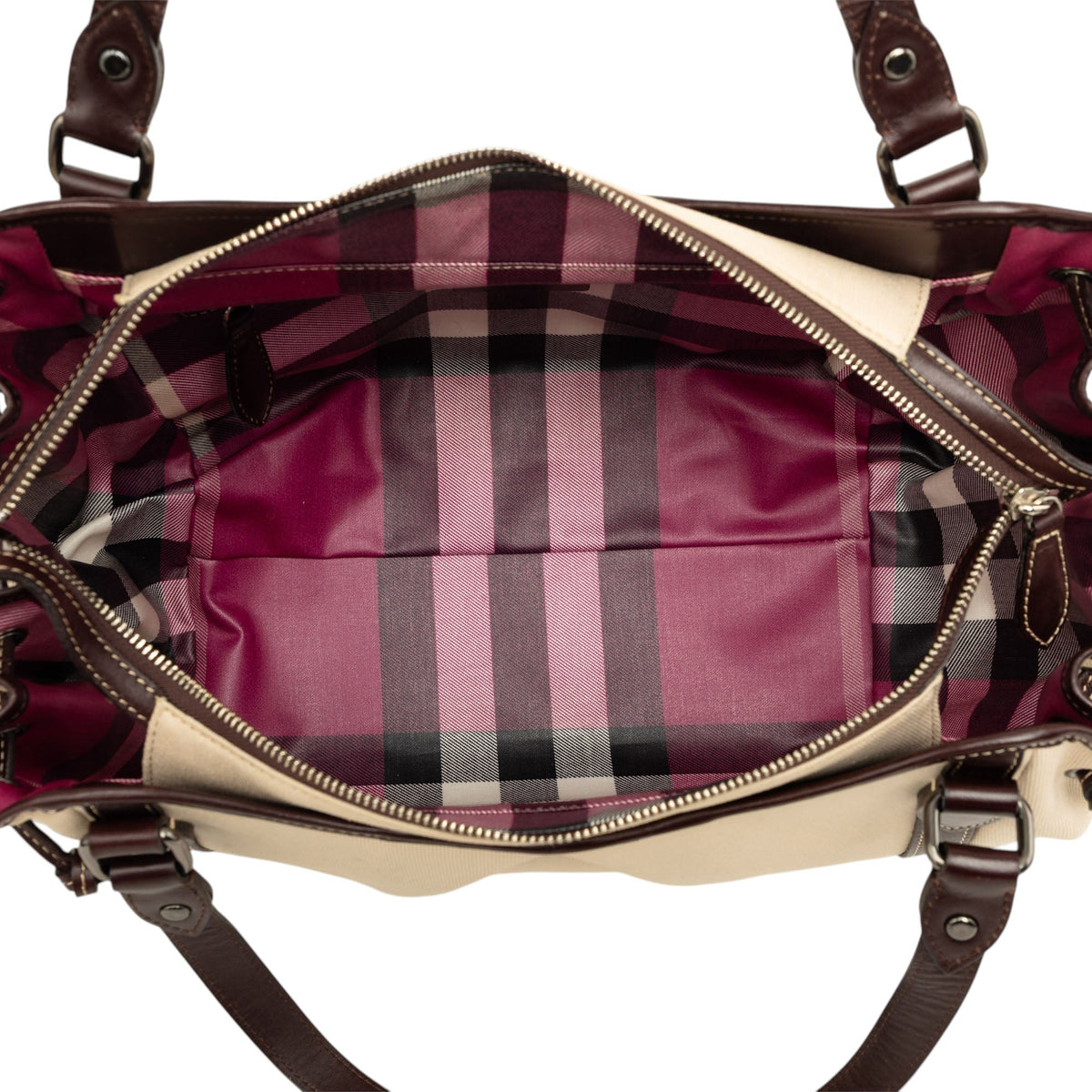 Burberry Leather Trimmed Canvas Tote