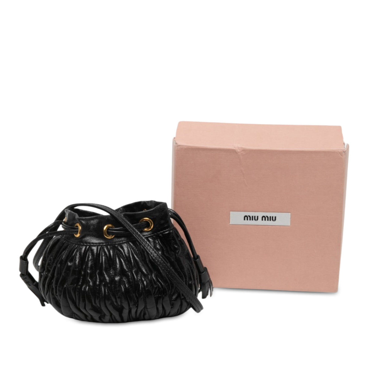Miu Miu Mini Matelasse Nappa Bucket Bag — Black