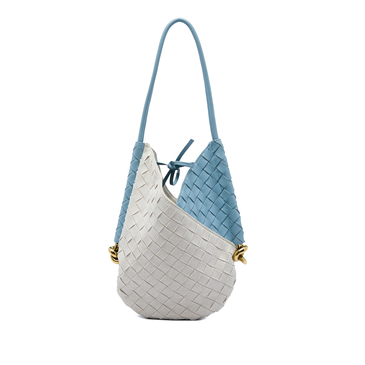 Bottega Veneta Small Nappa and Canvas Intrecciato Solstice Shoulder Bag — Blue