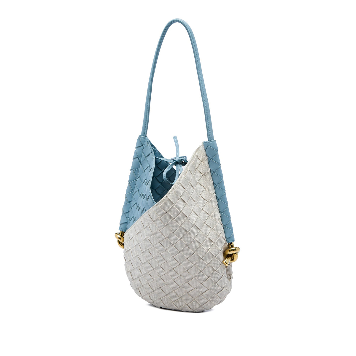 Bottega Veneta Small Nappa and Canvas Intrecciato Solstice Shoulder Bag — Blue