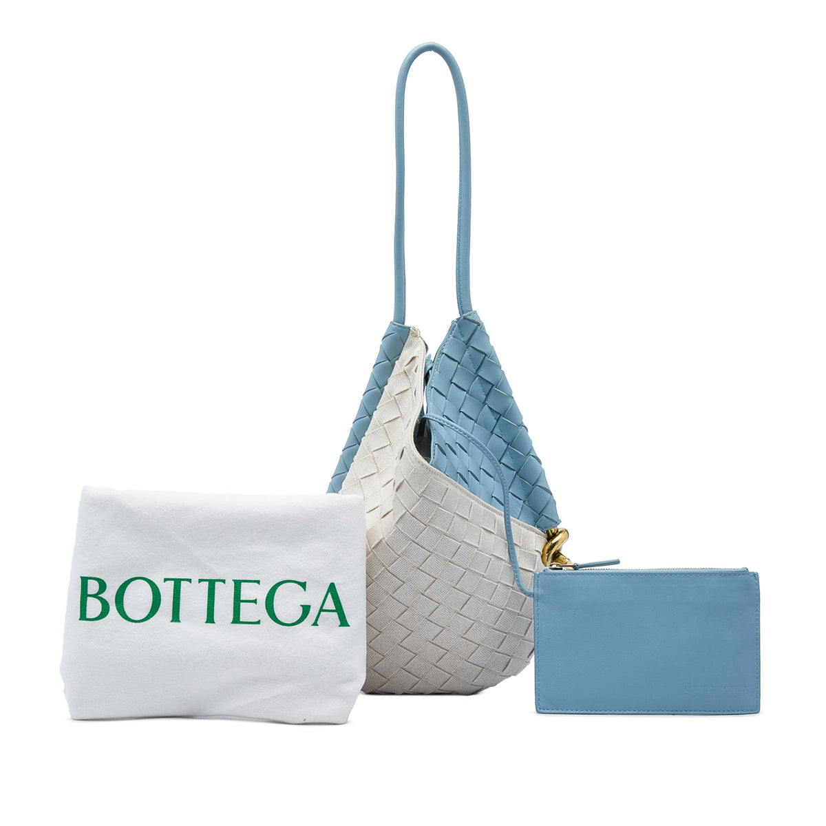 Bottega Veneta Small Nappa and Canvas Intrecciato Solstice Shoulder Bag — Blue