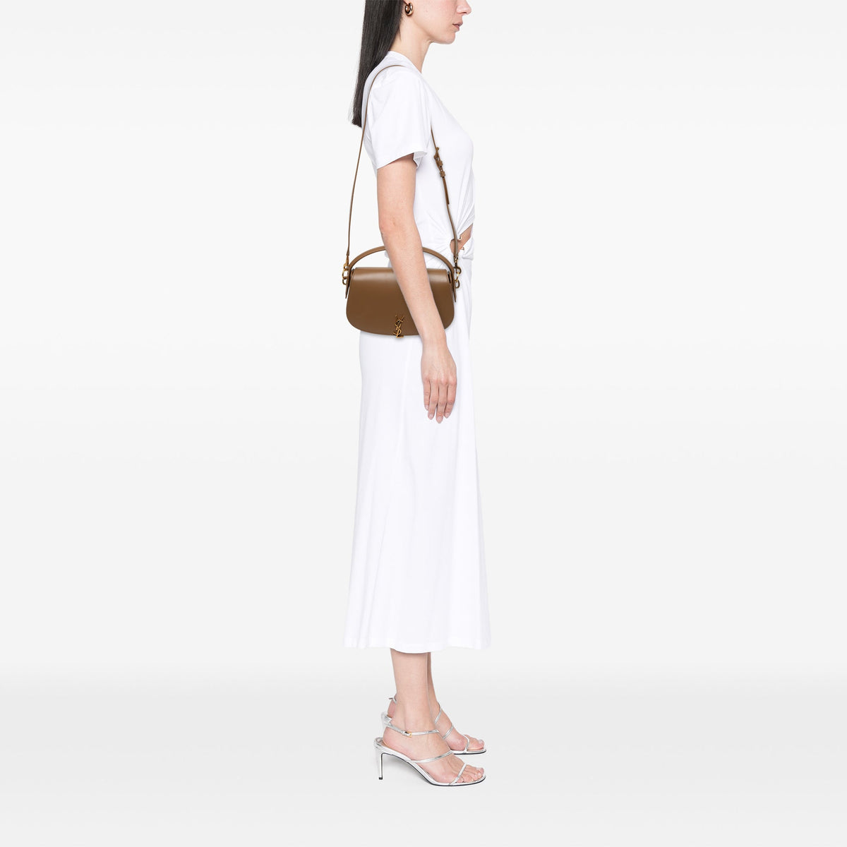 Saint Laurent Calfskin Voltaire Top Handle Bag — Brown