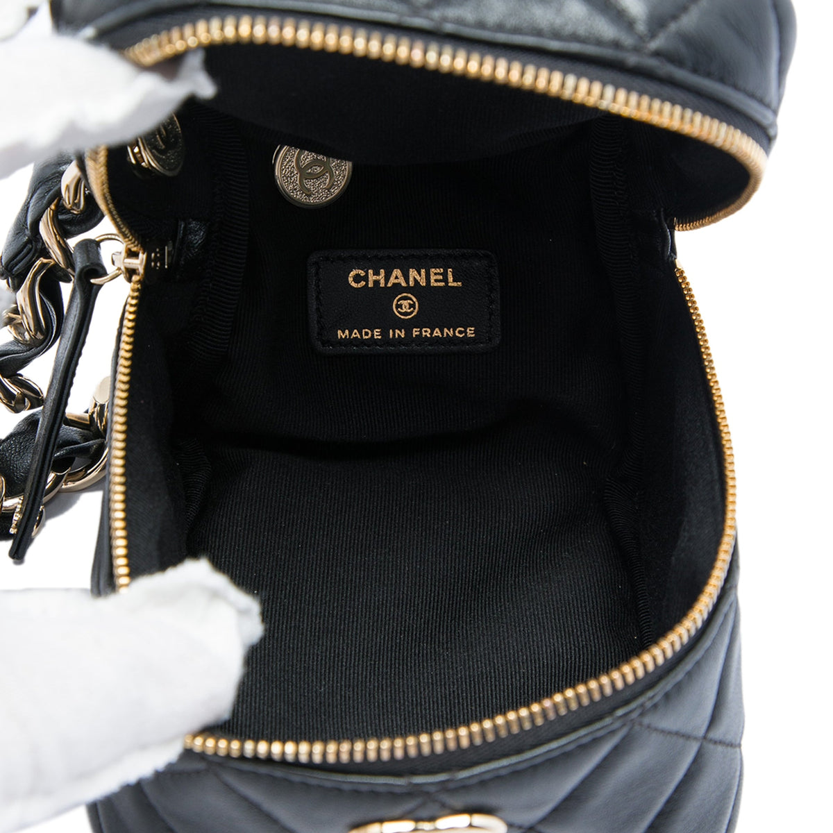 Chanel CC Quilted Lambskin Cube Wristlet Vanity Case