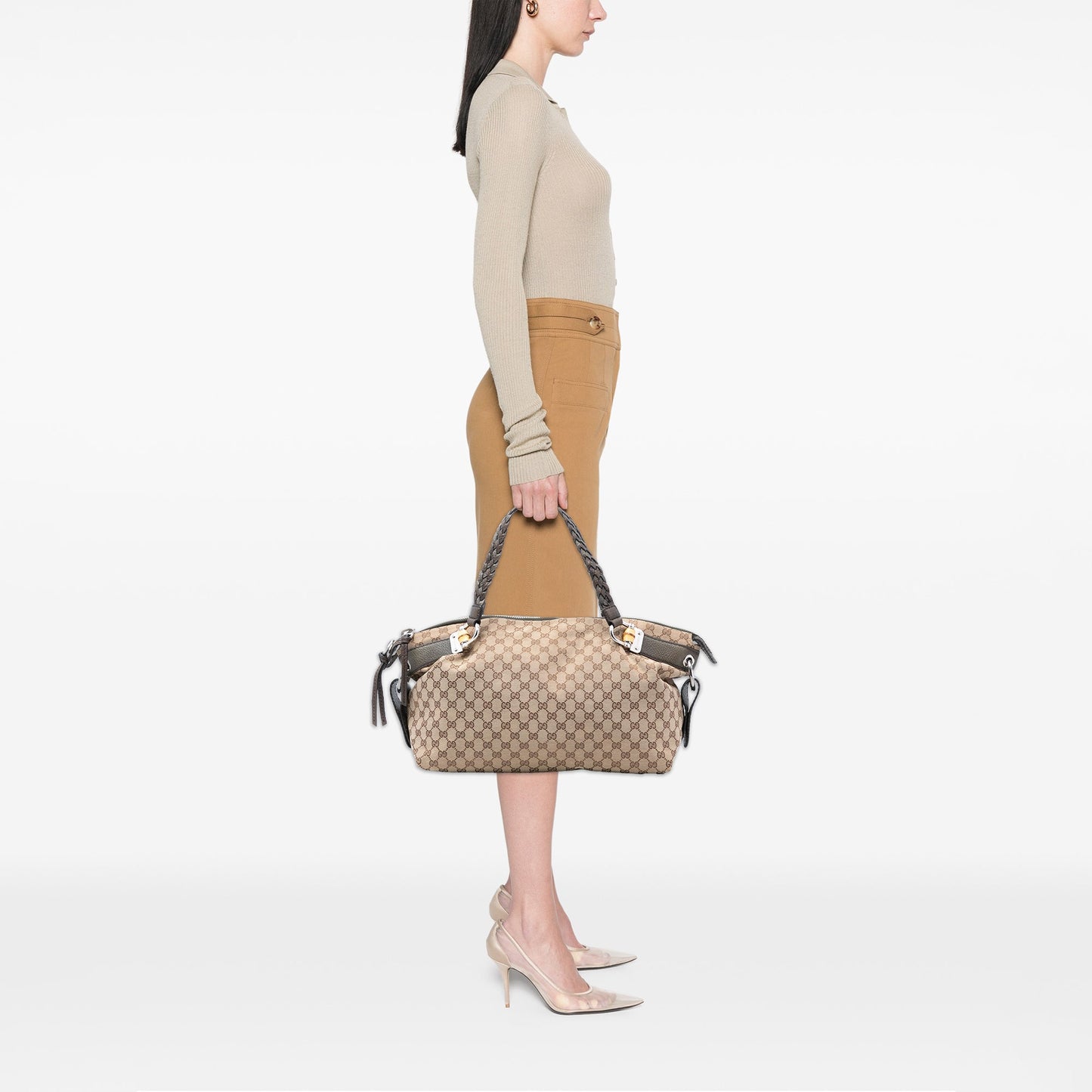 Gucci Medium GG Canvas Bamboo Bar Tote