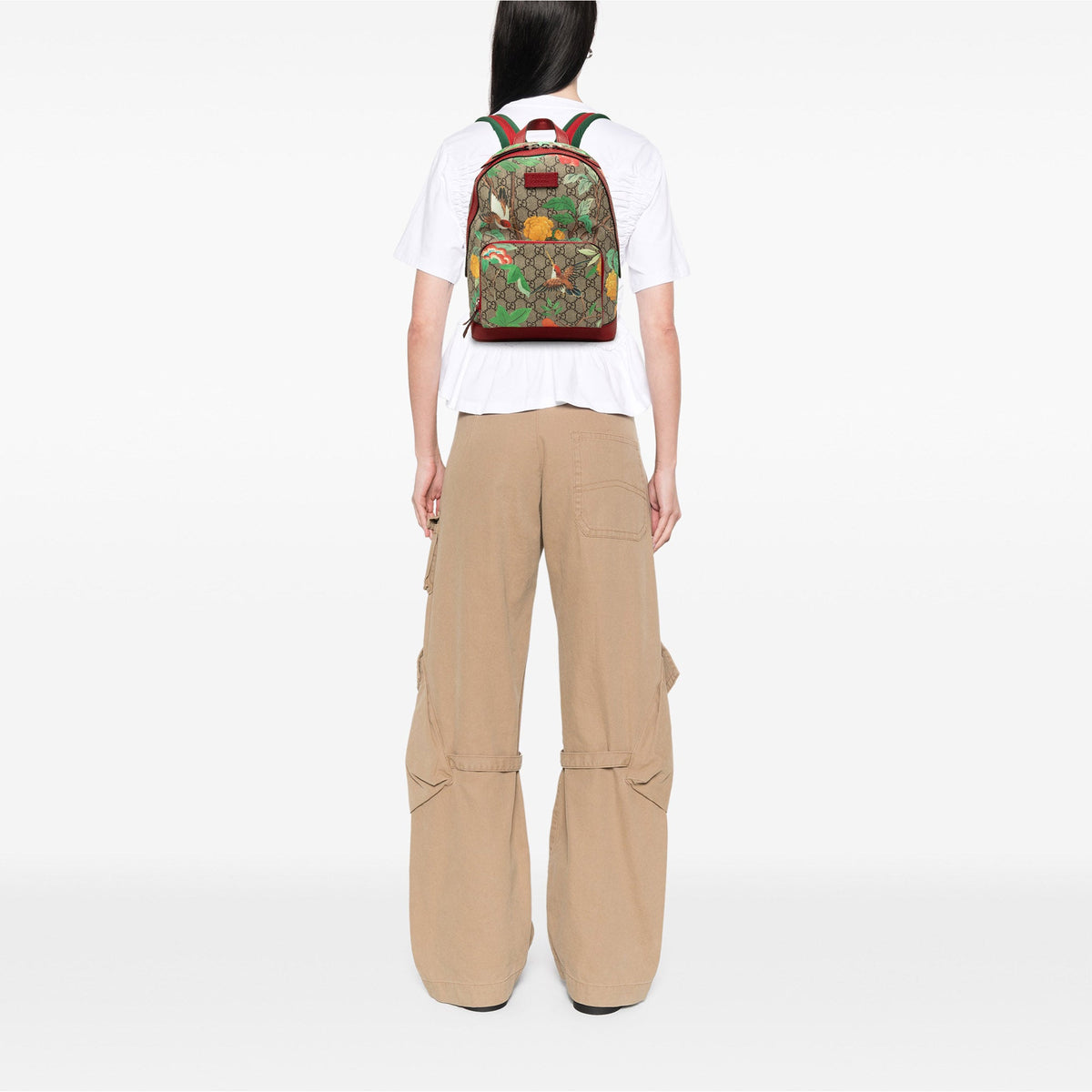 Gucci Small GG Supreme Web Tian Backpack — Beige