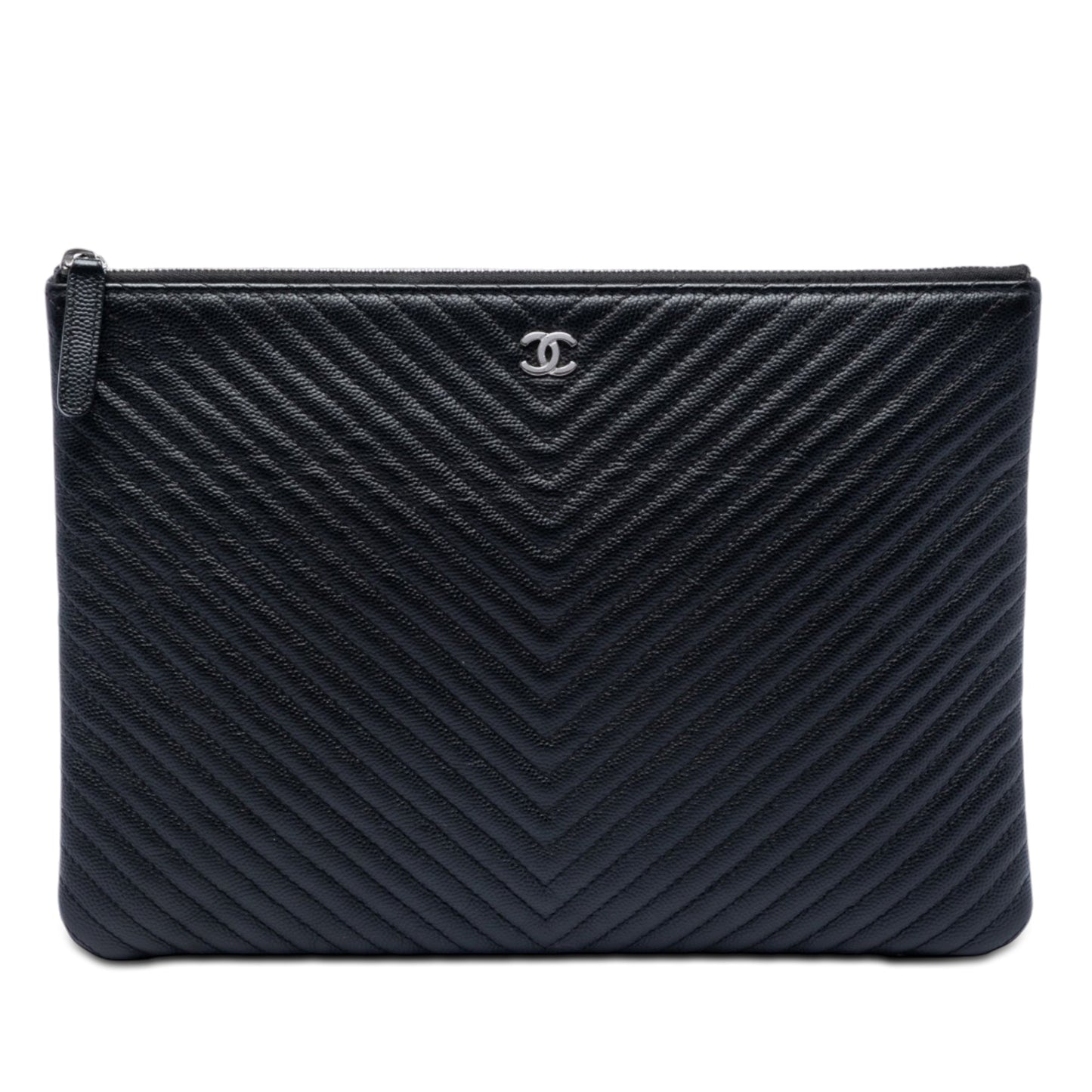 Chanel Medium CC Chevron Caviar O Case Clutch