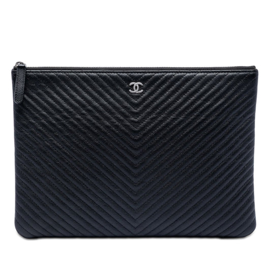 Chanel Medium CC Chevron Caviar O Case Clutch