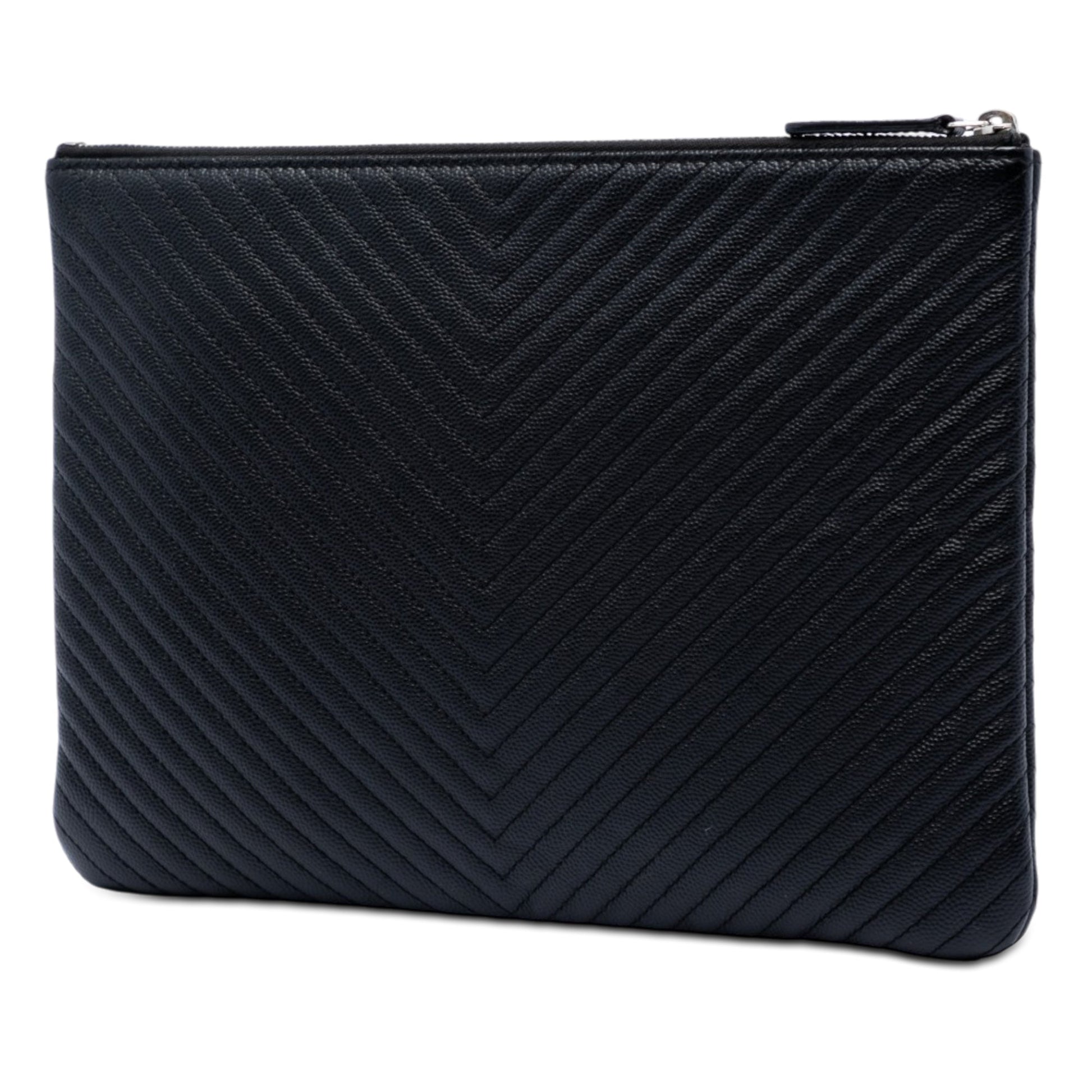 Chanel Medium CC Chevron Caviar O Case Clutch