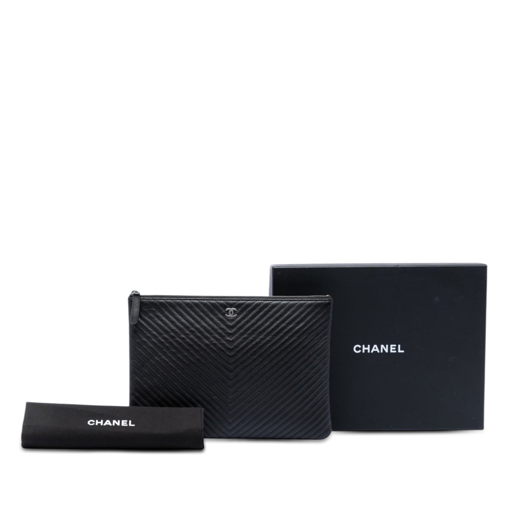 Chanel Medium CC Chevron Caviar O Case Clutch