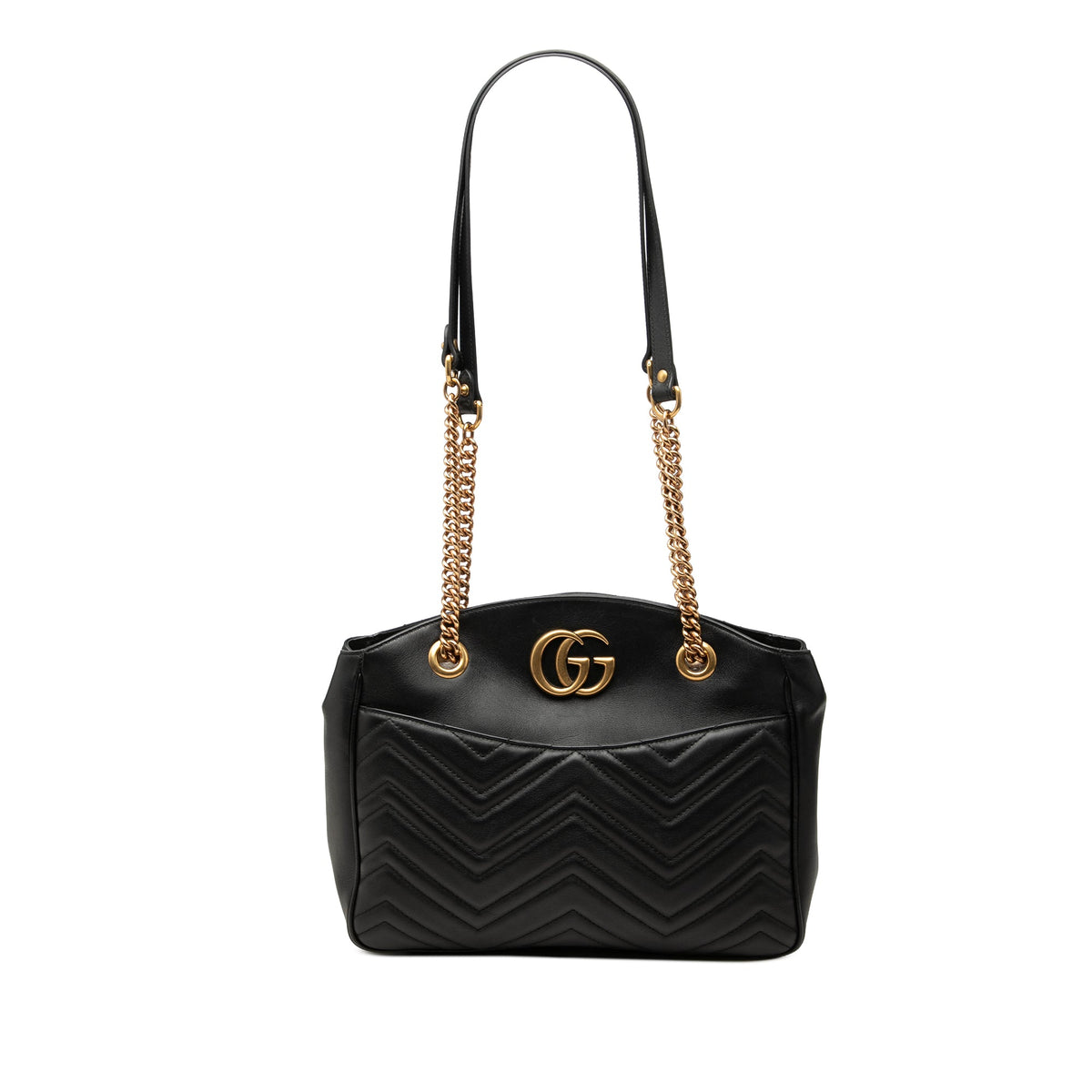Gucci Medium GG Marmont Matelasse Calfskin Chain Shoulder Bag — Black