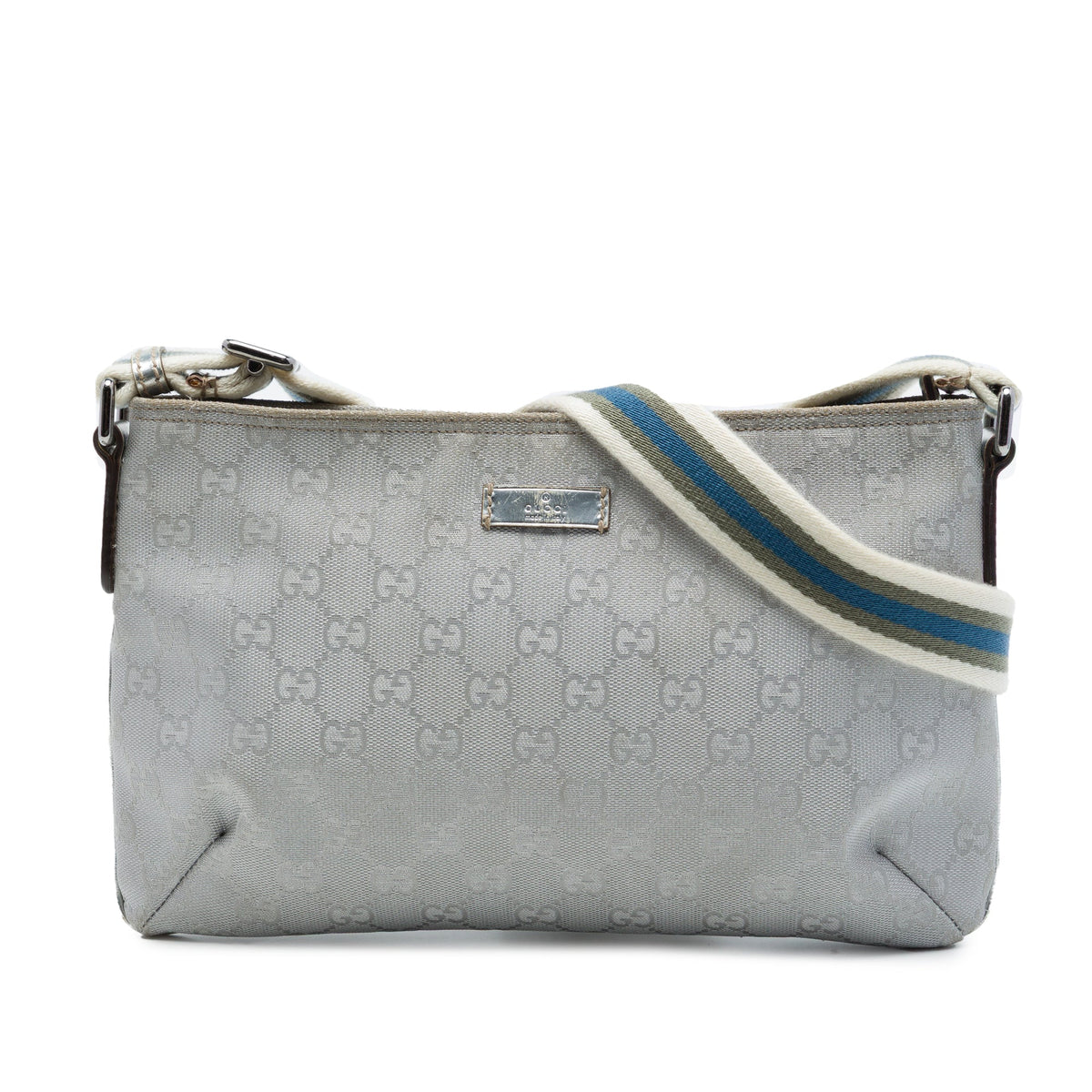 Gucci GG Canvas Web Crossbody — Silver