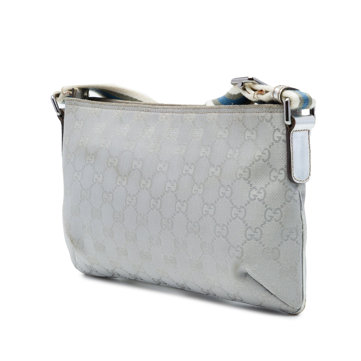 Gucci GG Canvas Web Crossbody — Silver