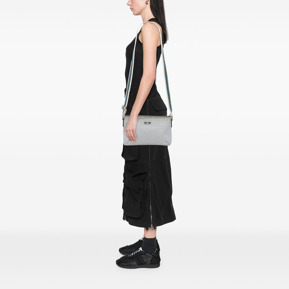 Gucci GG Canvas Web Crossbody — Silver