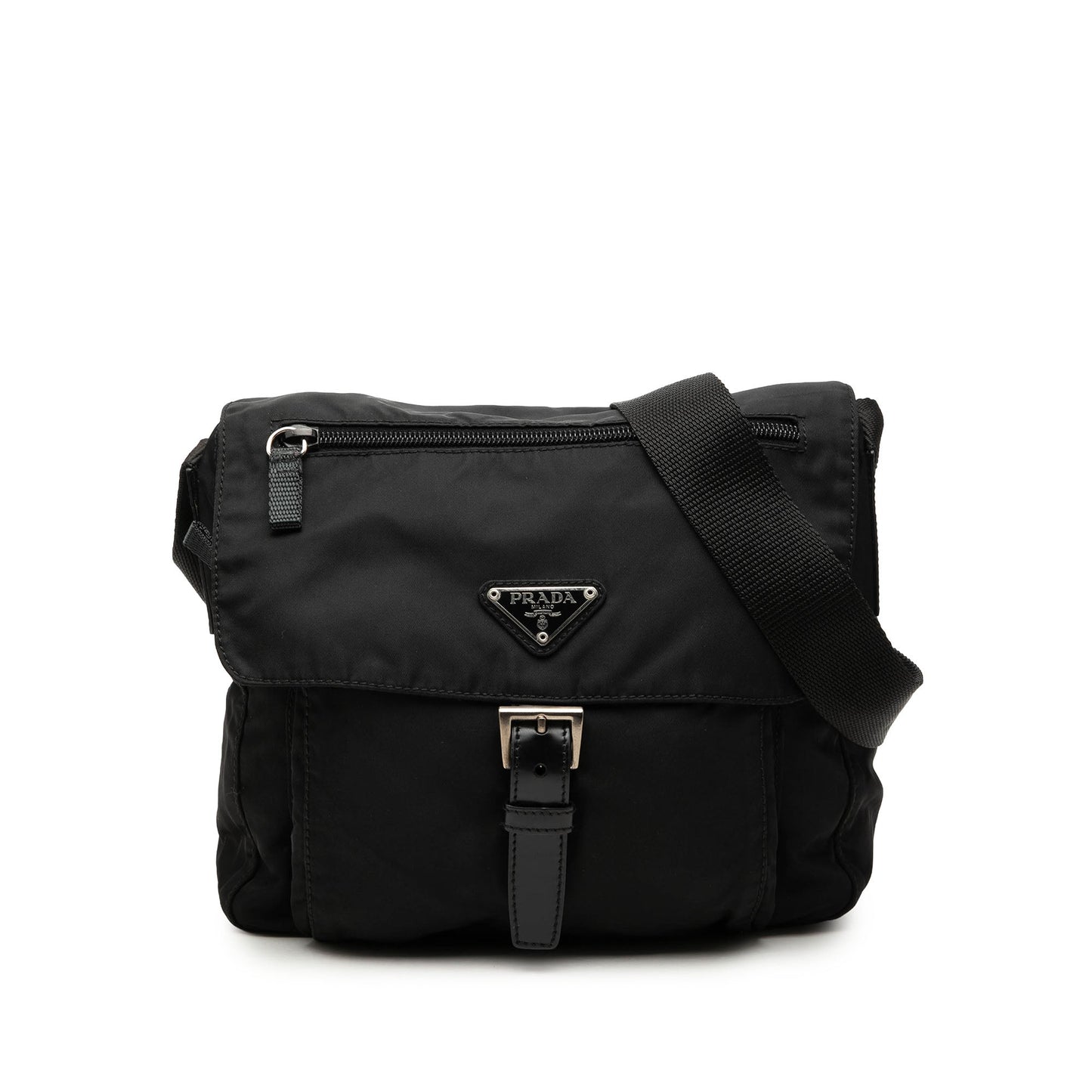 Prada Tessuto Zip Buckle Messenger Bag