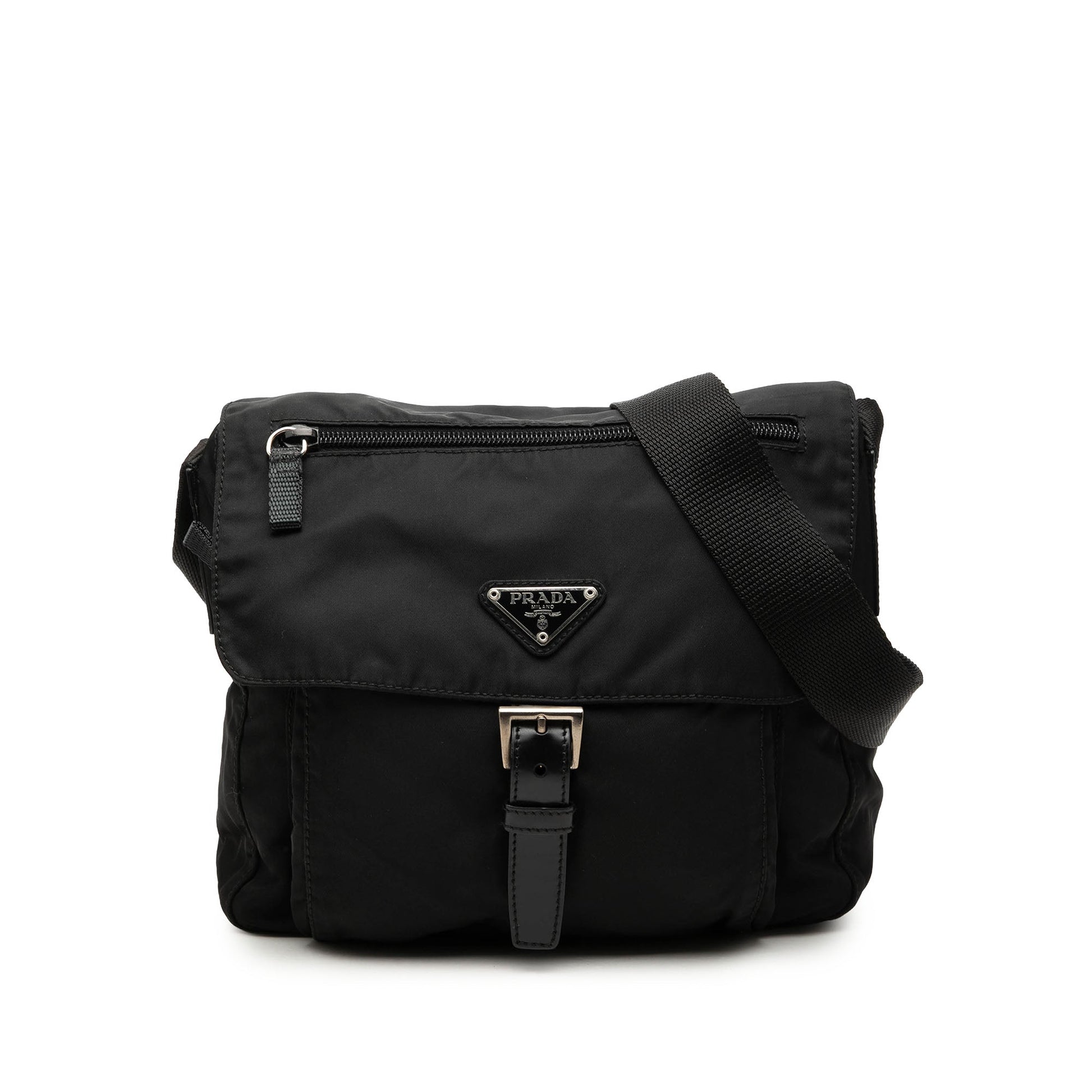 Prada Tessuto Zip Buckle Messenger Bag