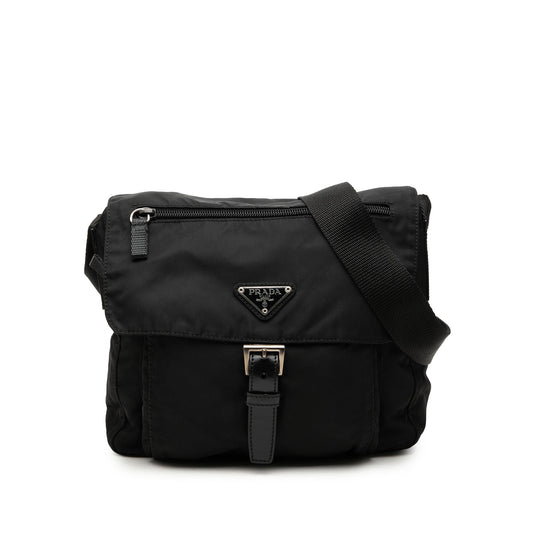 Prada Tessuto Zip Buckle Messenger Bag