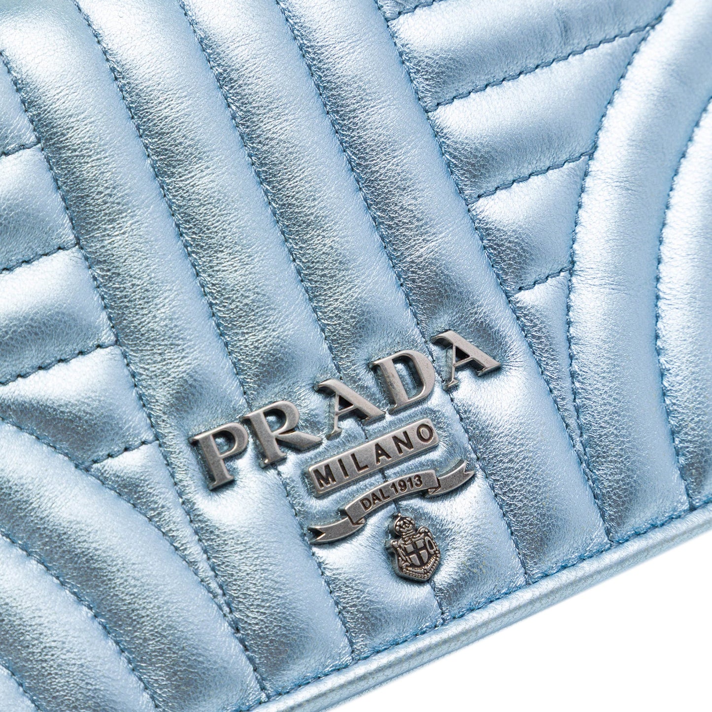 Prada Metallic Soft Calf Impunture Diagramme Wallet on Chain