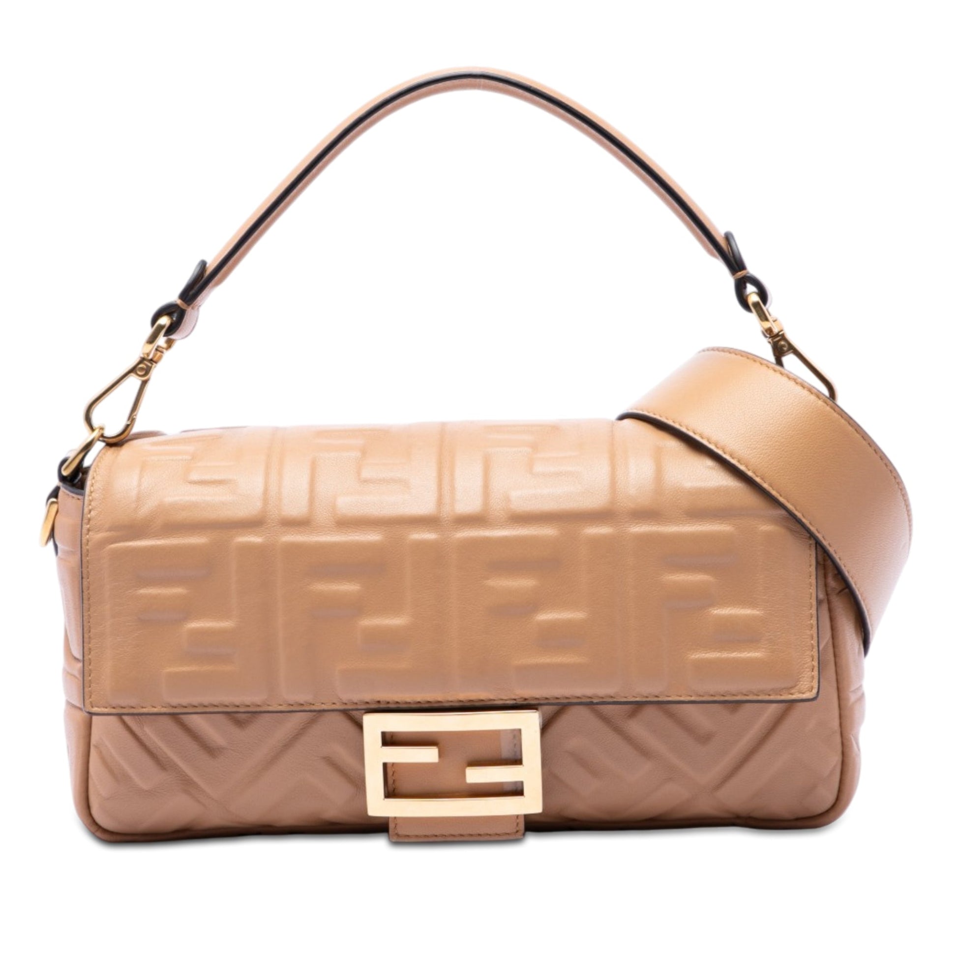 Fendi Zucca Embossed Leather Baguette Satchel