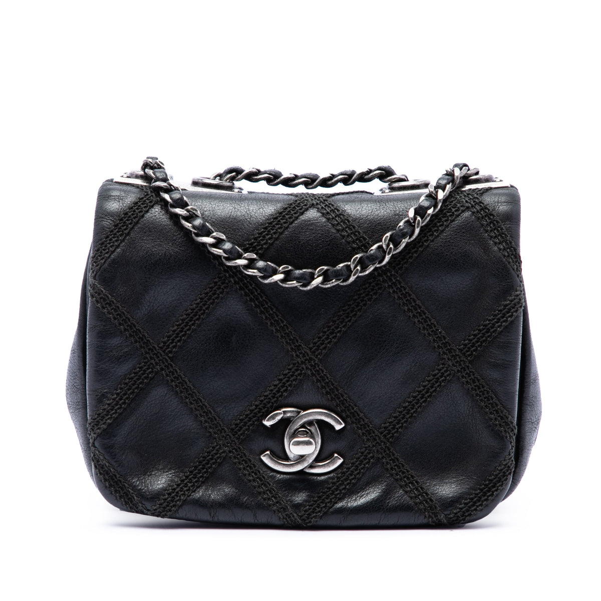 Chanel Mini CC Iridescent Calfskin Diamond Stitch Flap — Black
