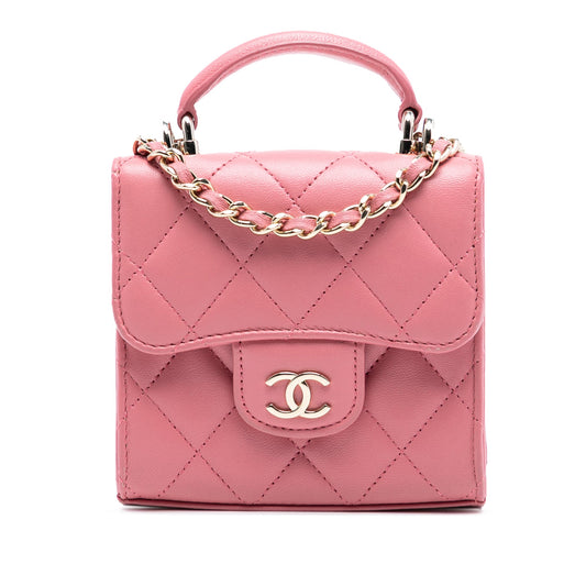 Chanel CC Lambskin Top Handle Flap Coin Purse with Chain