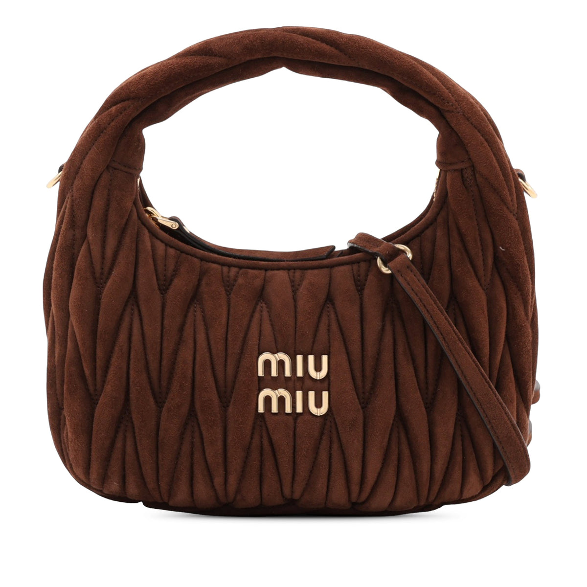 Miu Miu Matelasse Suede Wander Bag — Brown