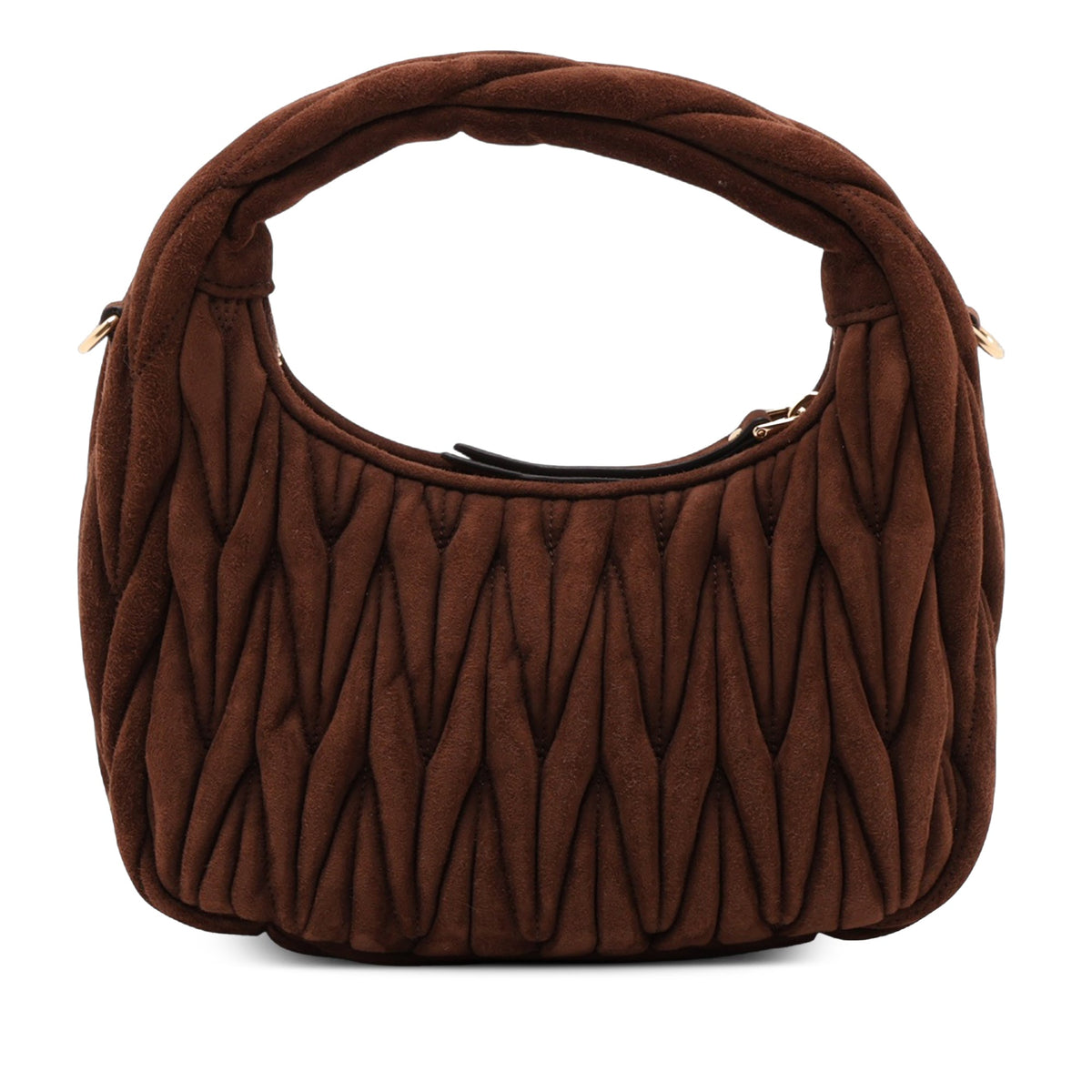 Miu Miu Matelasse Suede Wander Bag — Brown