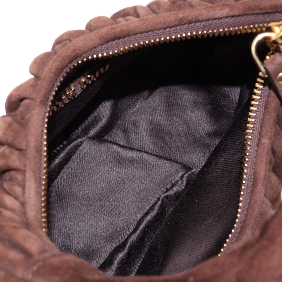 Miu Miu Matelasse Suede Wander Bag — Brown