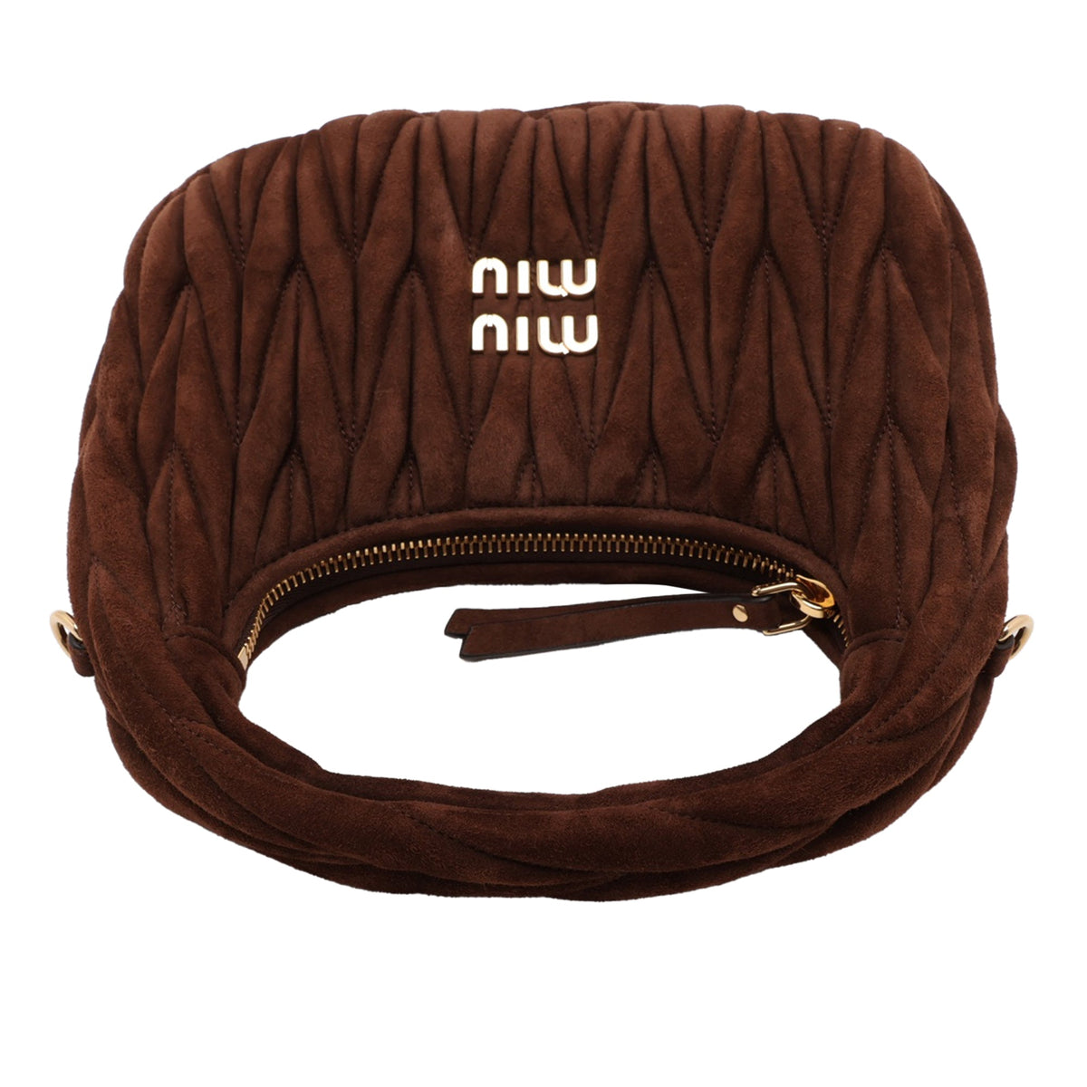 Miu Miu Matelasse Suede Wander Bag — Brown