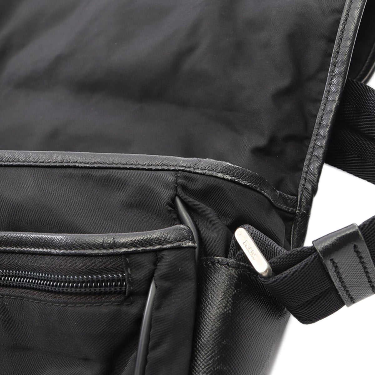 Prada Saffiano Trimmed Tessuto Buckle Messenger Bag