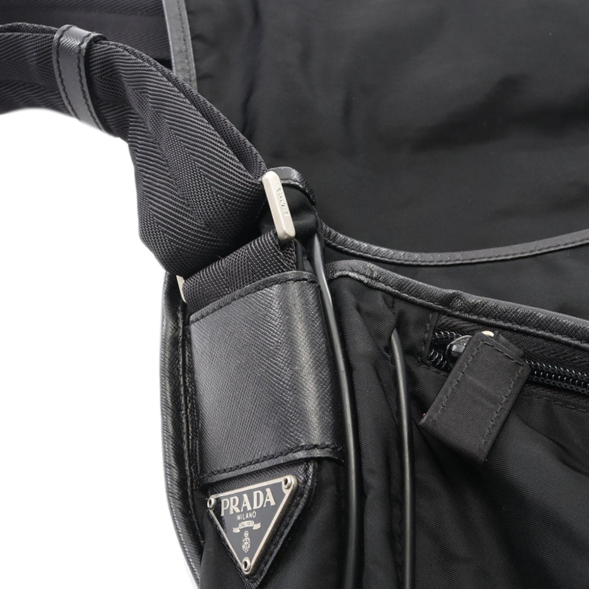 Prada Saffiano Trimmed Tessuto Buckle Messenger Bag