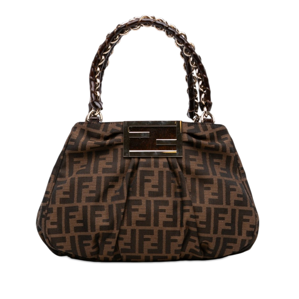 Fendi Small Zucca Canvas Mia Chain Tote — Brown