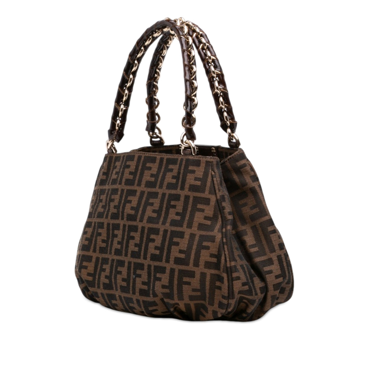 Fendi Small Zucca Canvas Mia Chain Tote — Brown