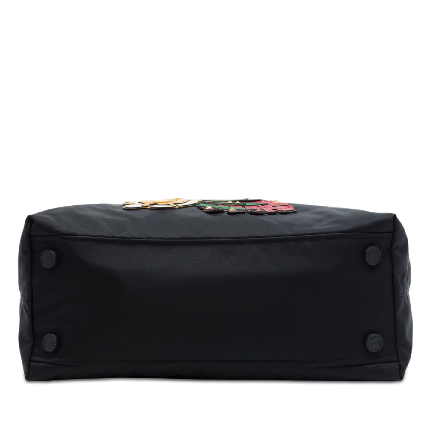 Prada Saffiano Trimmed Tessuto Parrot Applique Tote