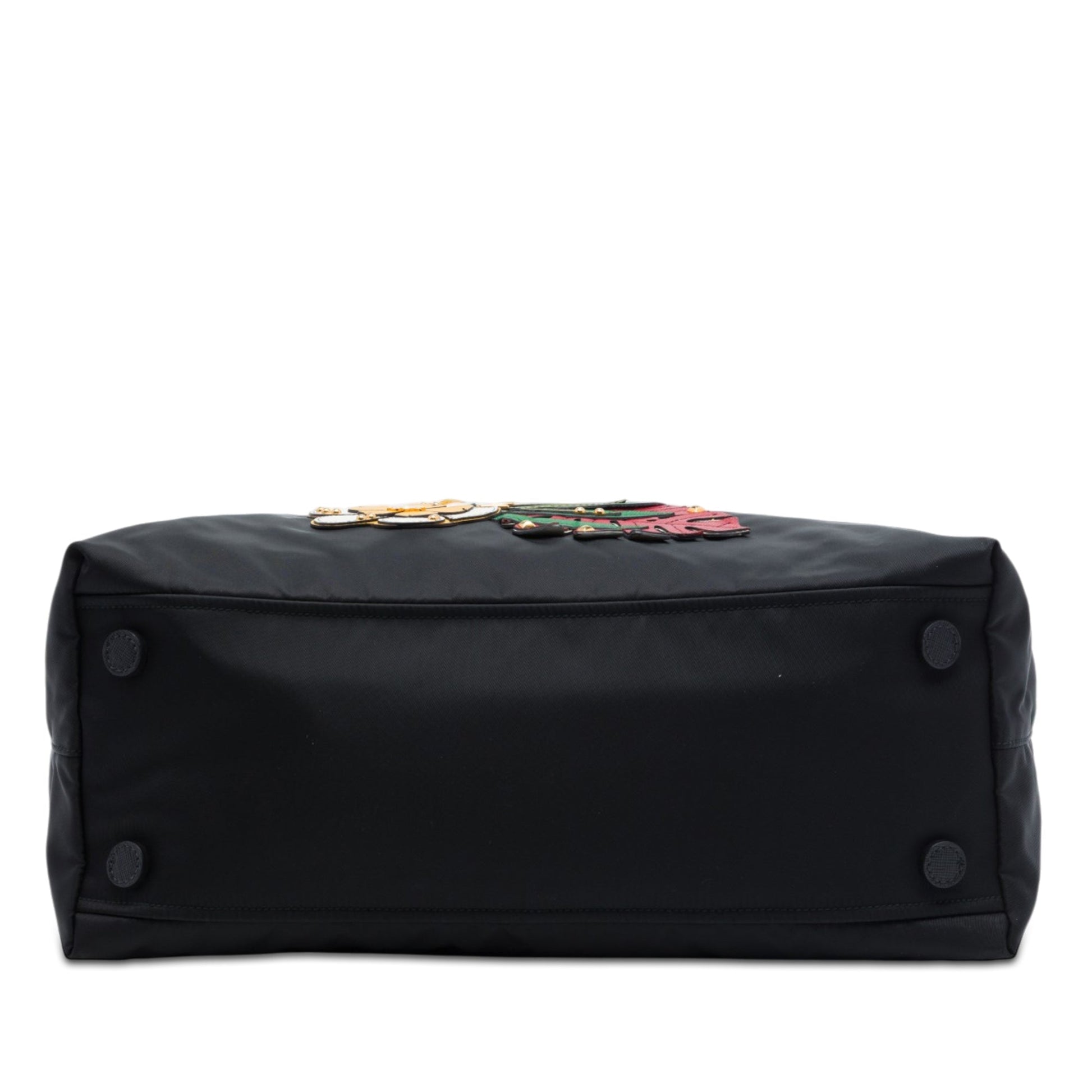 Prada Saffiano Trimmed Tessuto Parrot Applique Tote