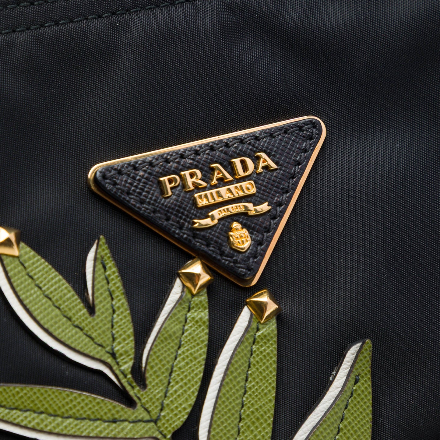 Prada Saffiano Trimmed Tessuto Parrot Applique Tote
