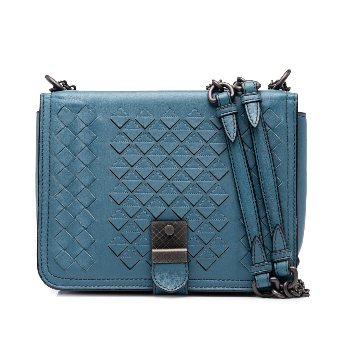 Bottega Veneta Mini Nappa Intrecciato Runway Shoulder Bag — Blue