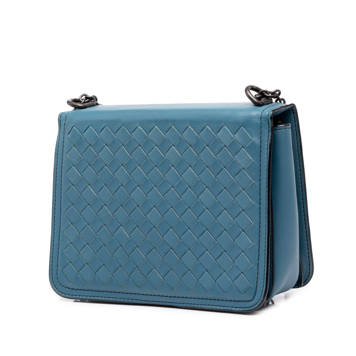 Bottega Veneta Mini Nappa Intrecciato Runway Shoulder Bag — Blue