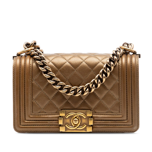 Chanel Small Quilted Metallic Lambskin Boy Flap