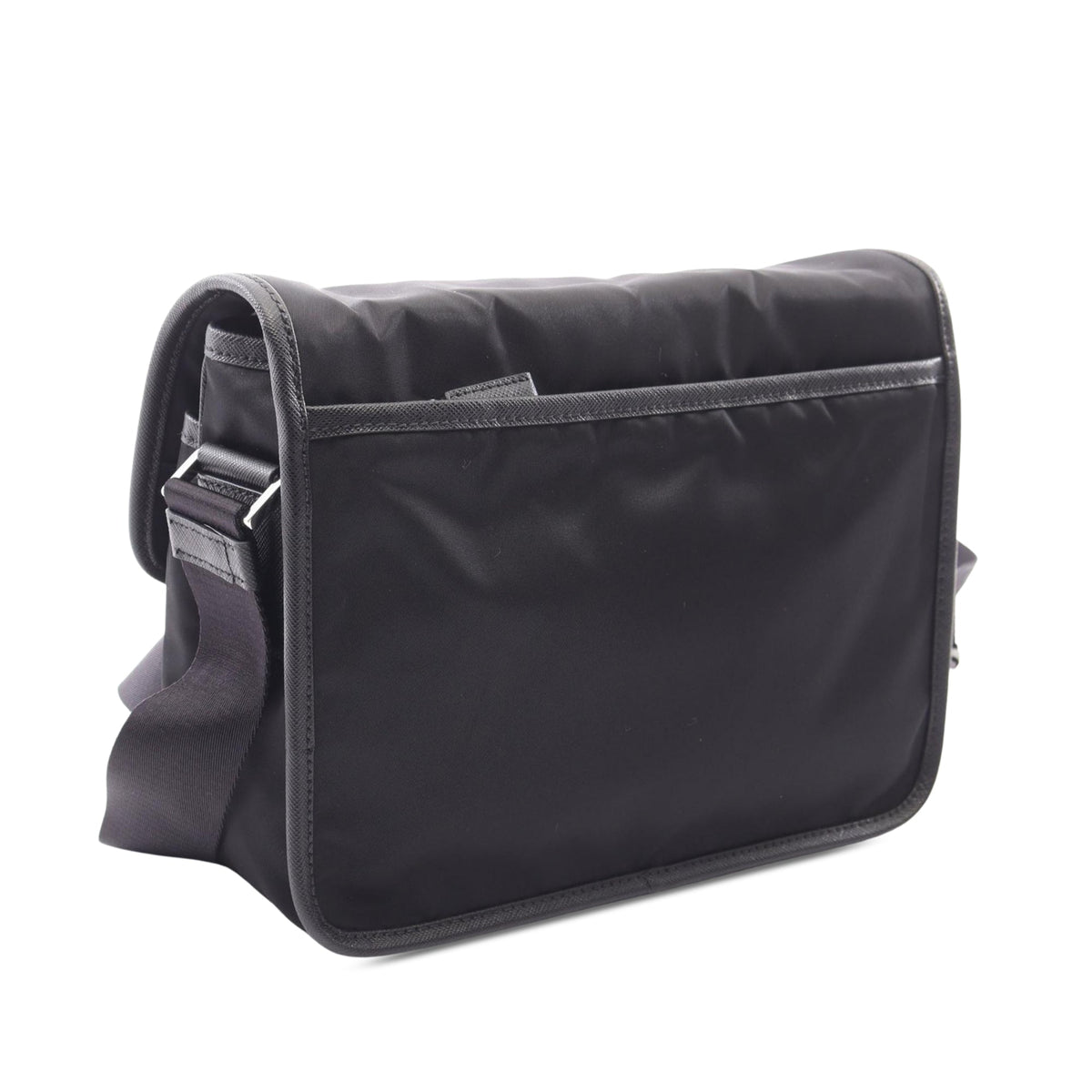 Prada Saffiano Trimmed Tessuto Double Buckle Messenger Bag