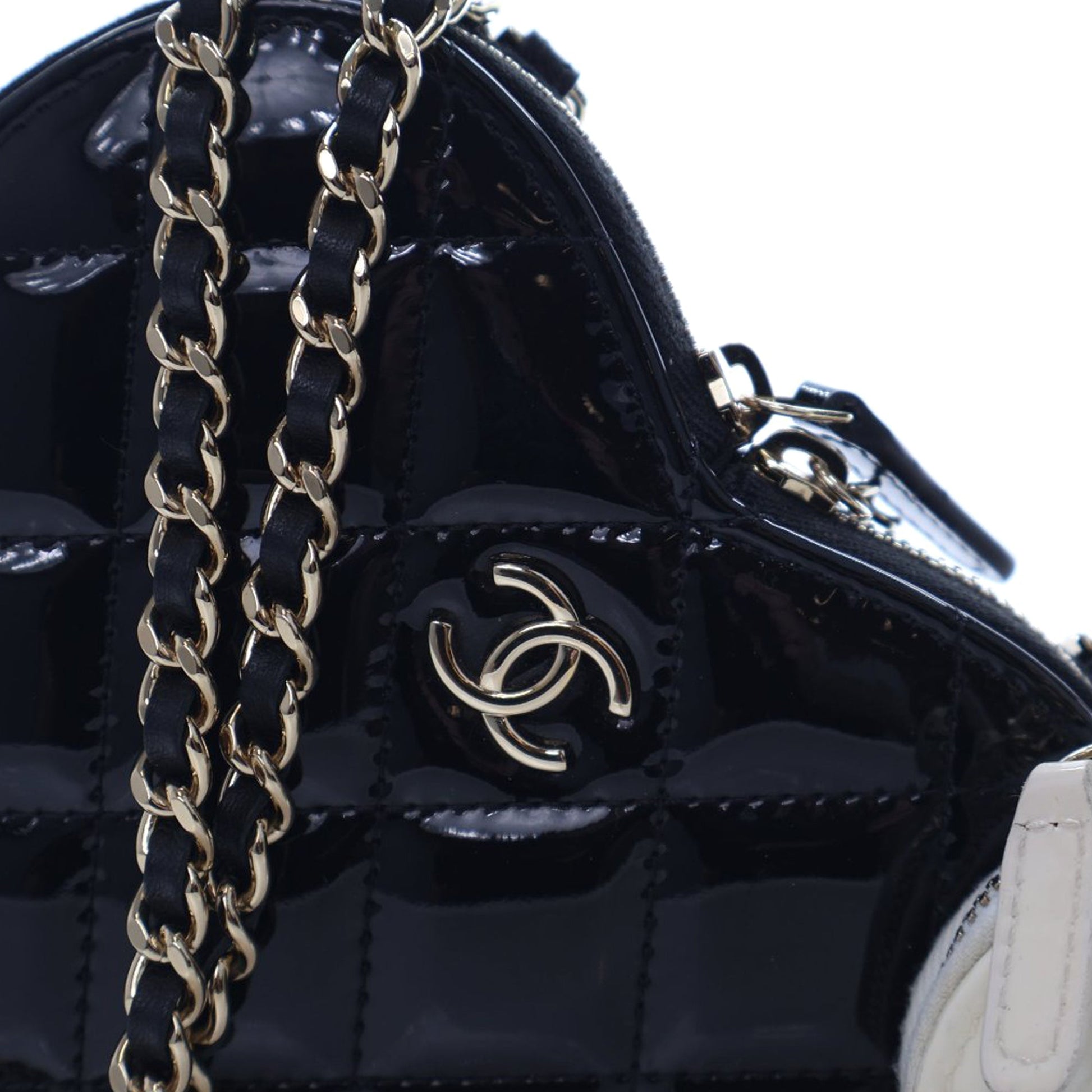 Chanel Quilted Patent Duo Heart Clutch with Chain