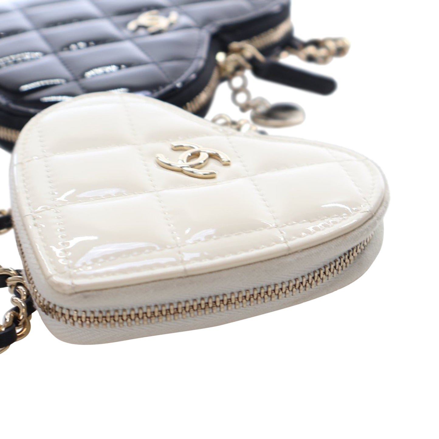 Chanel Quilted Patent Duo Heart Clutch with Chain