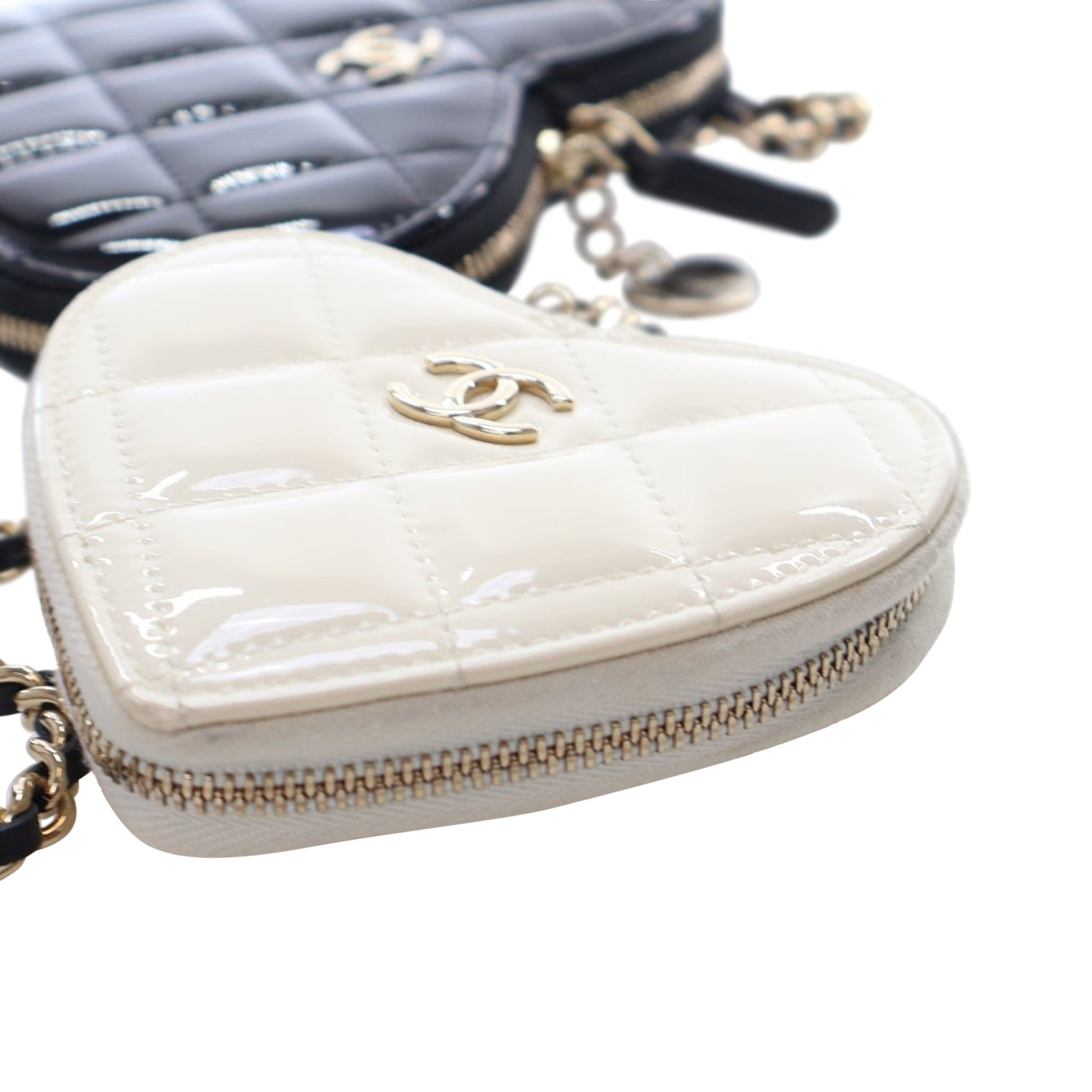 Chanel Quilted Patent Duo Heart Clutch with Chain