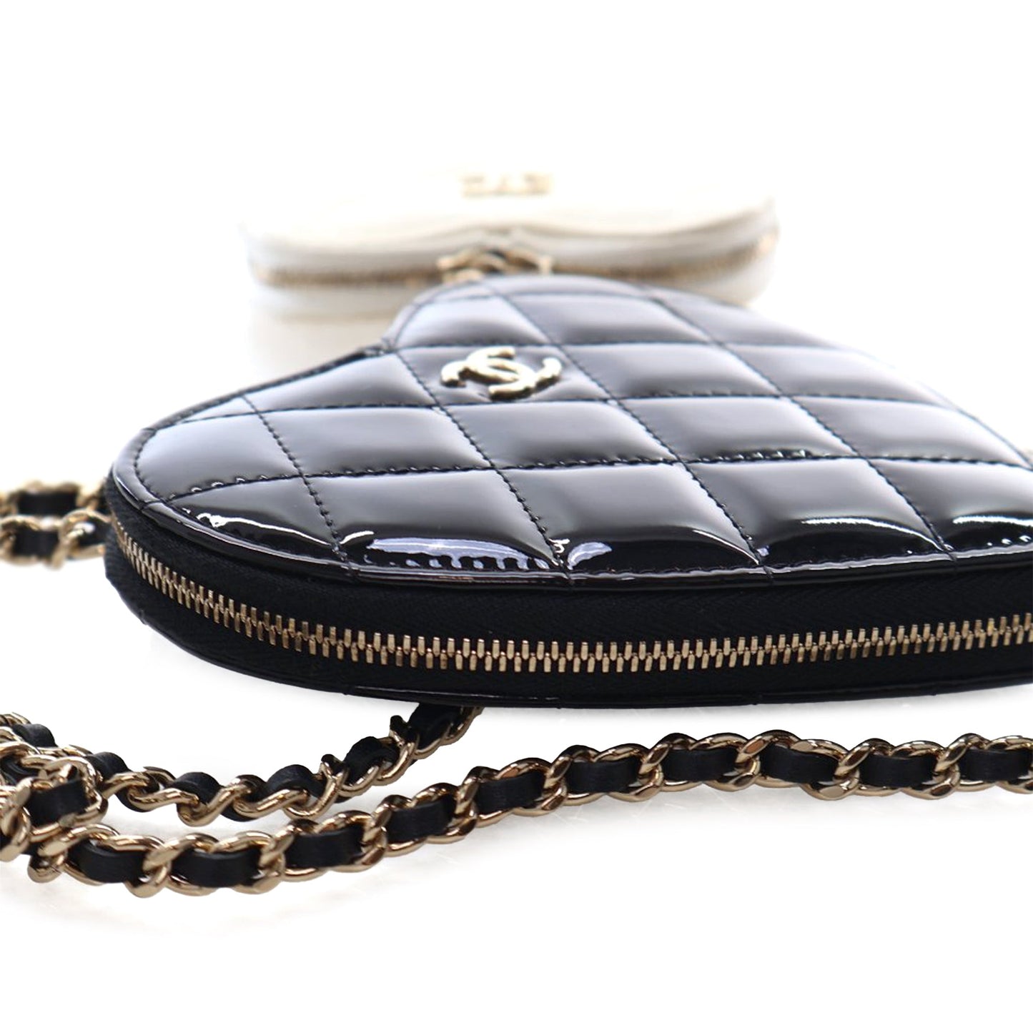Chanel Quilted Patent Duo Heart Clutch with Chain