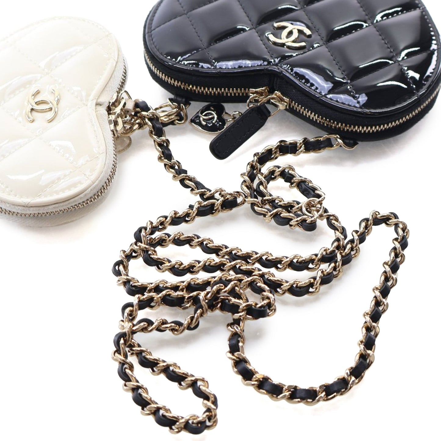Chanel Quilted Patent Duo Heart Clutch with Chain